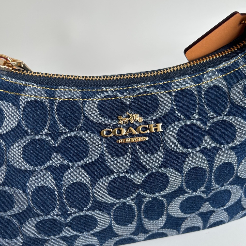 Coach Teri Indigo Signature Denim Leather Shoulder Bag Excellent - Picture 7 of 13